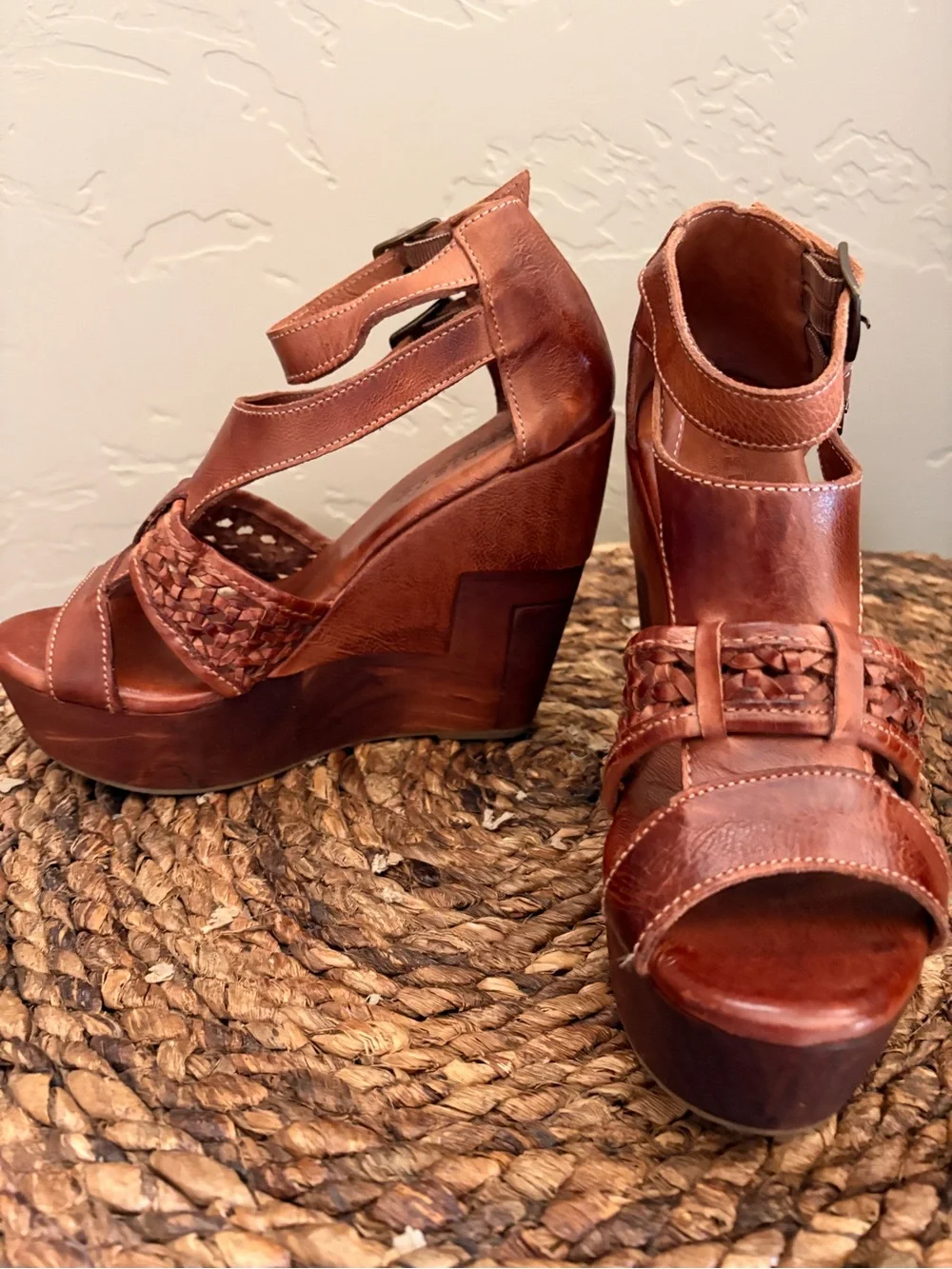 Bed-Stu Petra Brown Leather Woven Platform Sandals